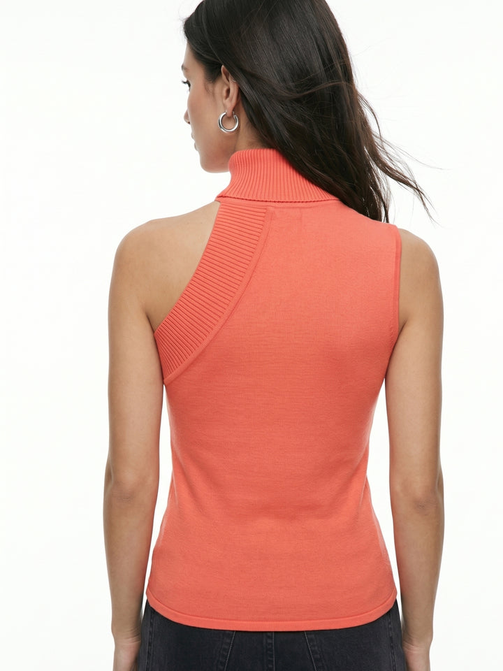 Orange One Shoulder High Neck Top