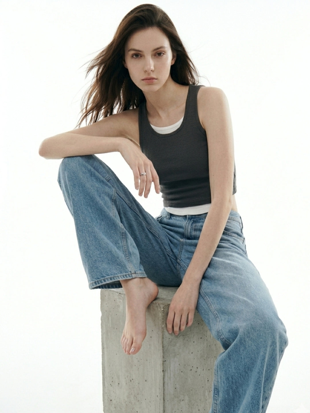 Grey Twofer Style Ribbed Tank