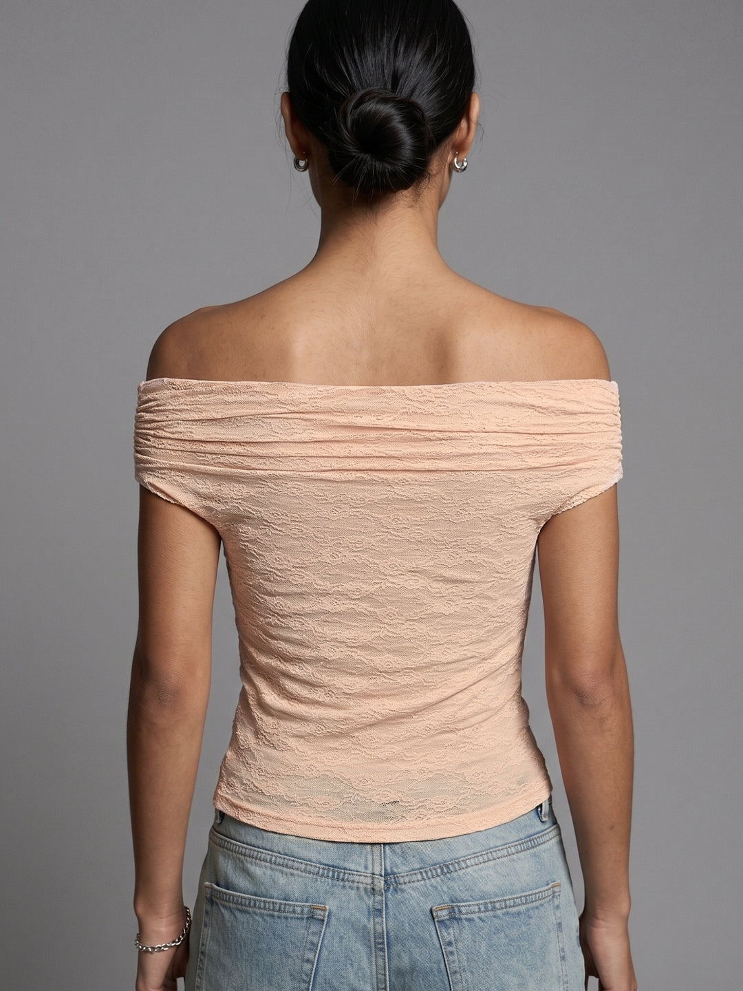 Peach Off Shoulder Lace Top