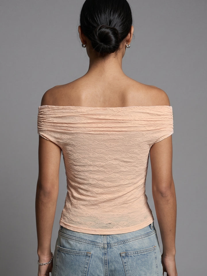 Peach Off Shoulder Lace Top