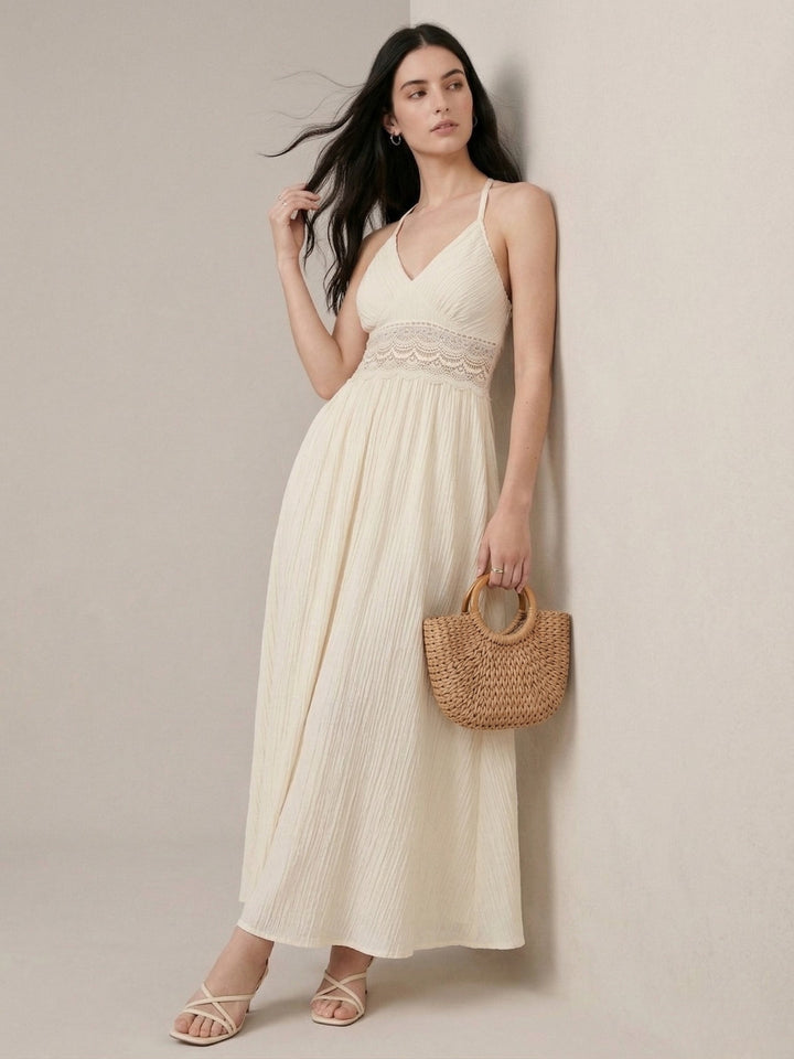 Cream Spaghetti Strap Tiered Dress