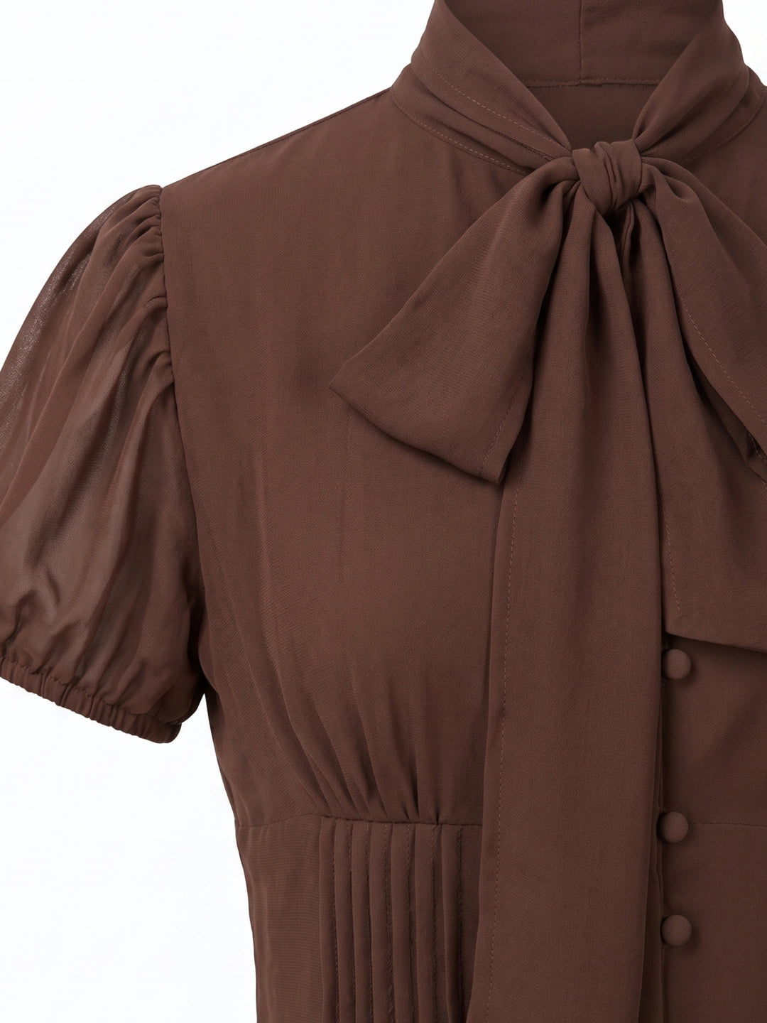 Brown Fitted Blouse With Neck Scarf