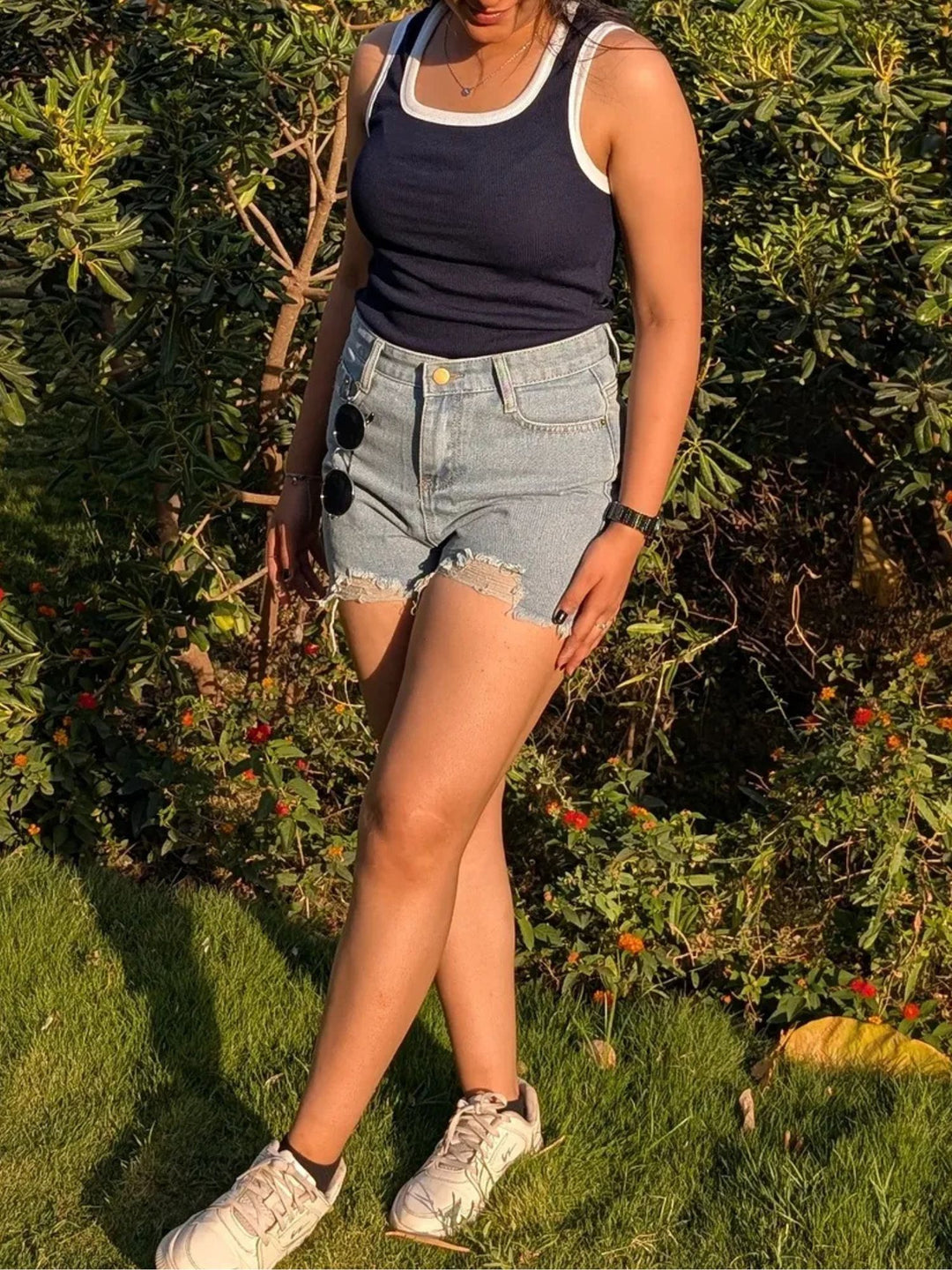 Blue Freyed Denim Shorts