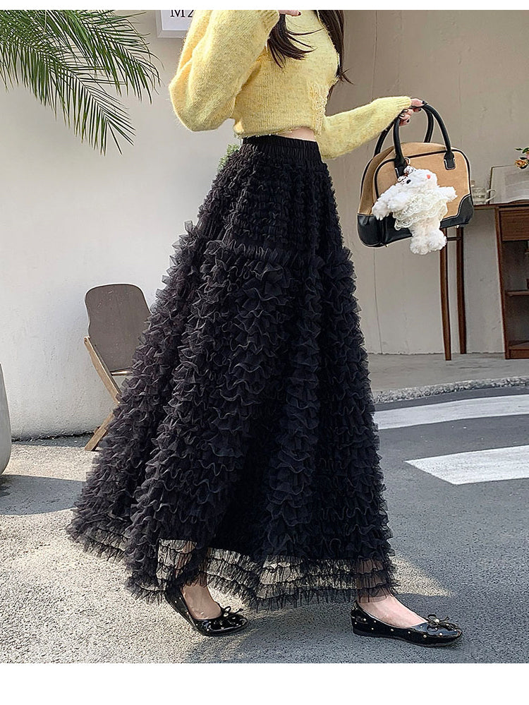 Black Textured A-Line Long Skirt