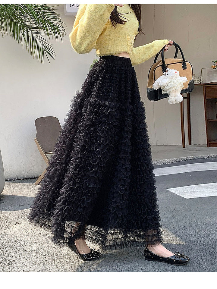 Black Textured A-Line Long Skirt