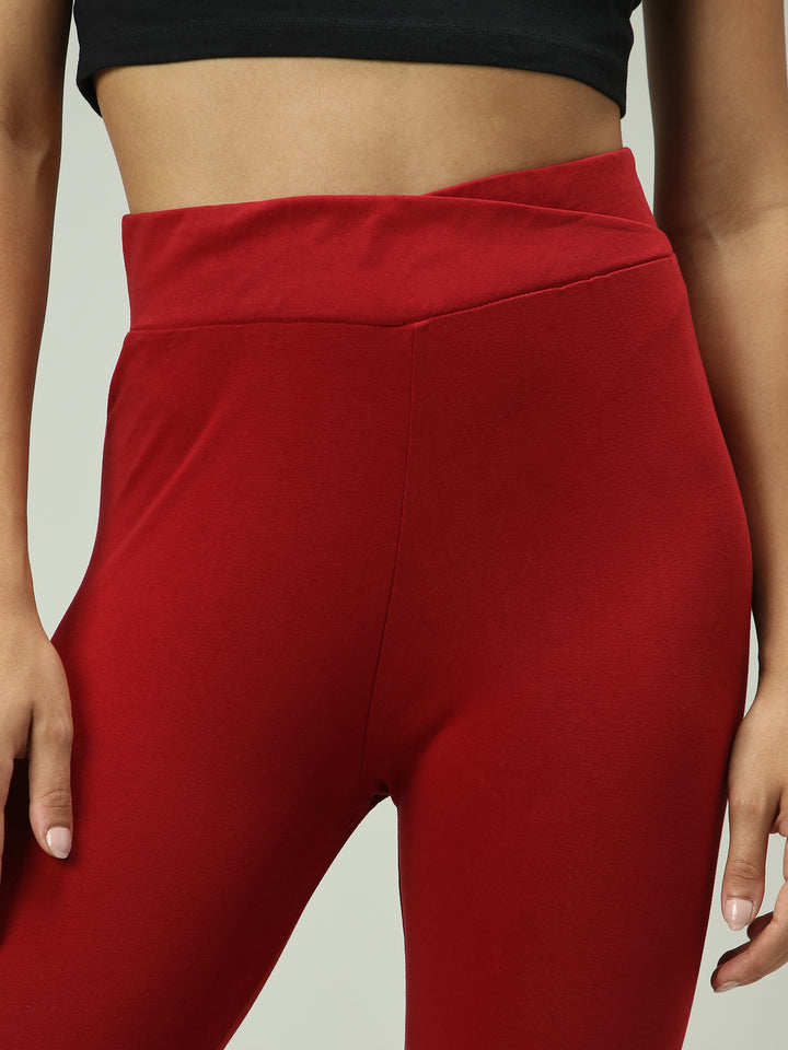Maroon Criss Cross Waistband Leggings