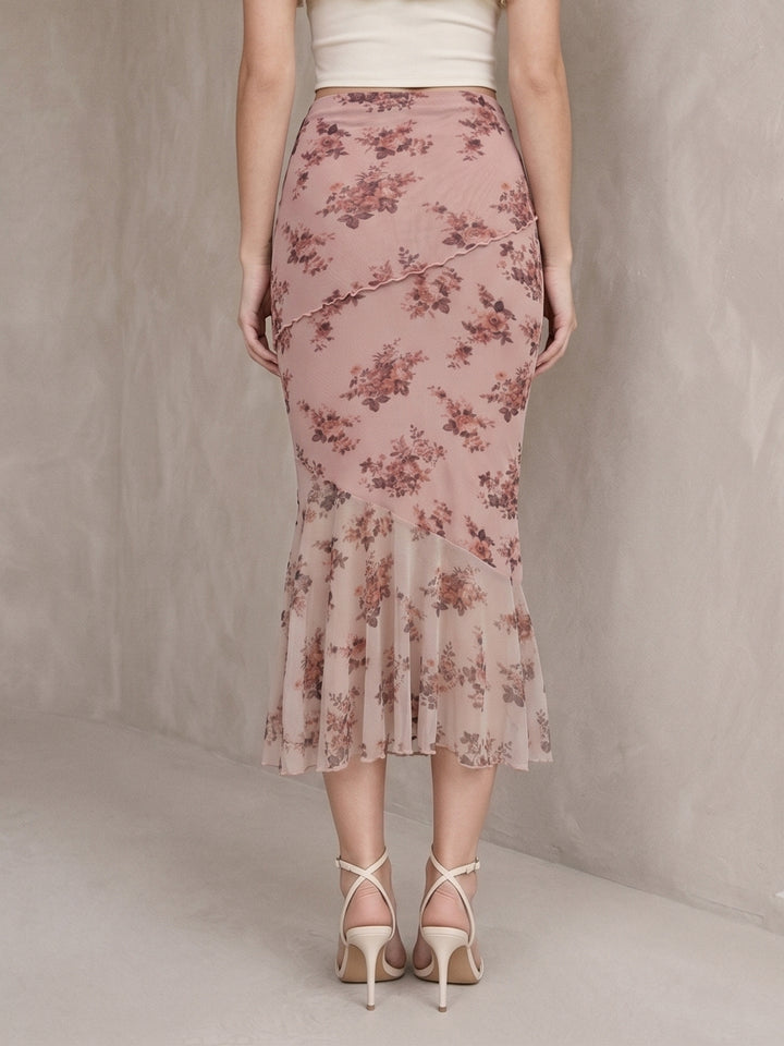 Pink Pencil Fitted Printed Mesh Skirt
