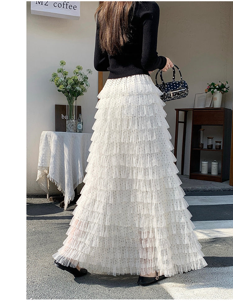White Multi Ruffled Maxi Skirt