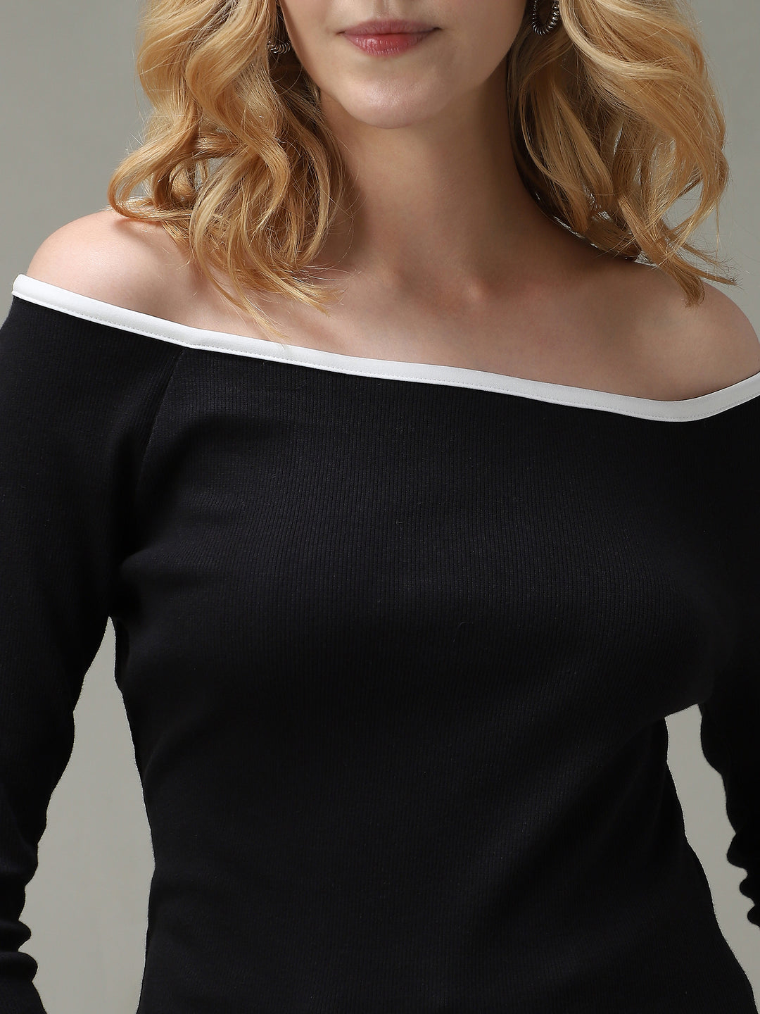 Black Contrast Tipping Ribbed Knit Top