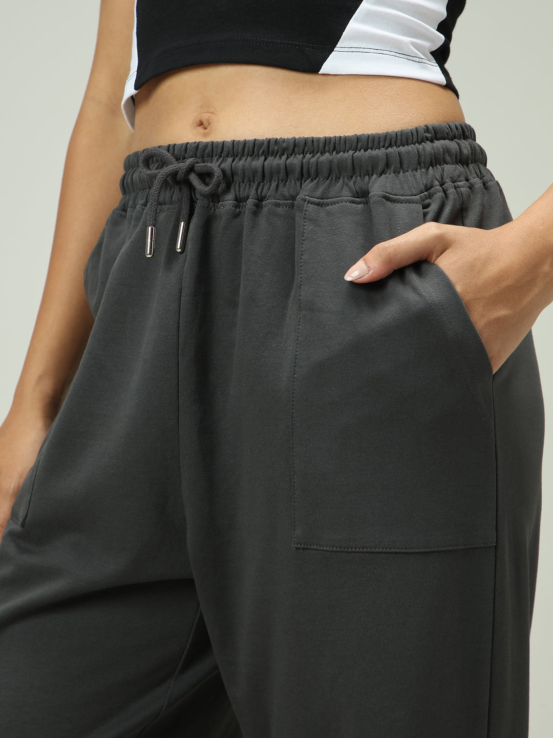 Grey Patch Pocket Wide Leg Sweatpants