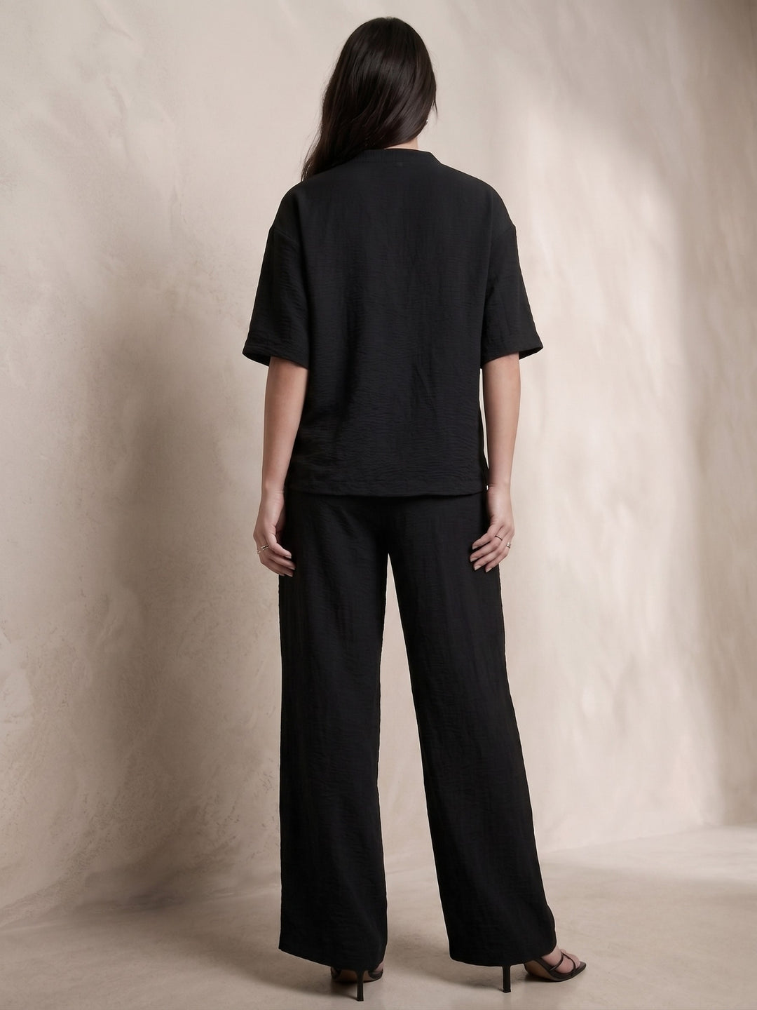 Black V Neck Blouse With Wide Leg Trousers Co-Ord Set