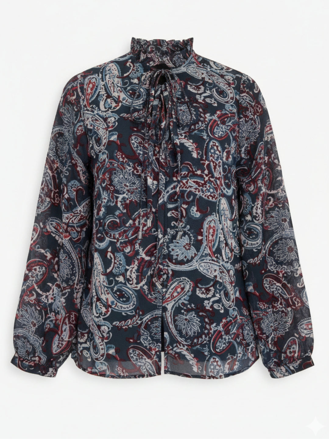 Blue Printed  Full Sleeves Top With Button Details