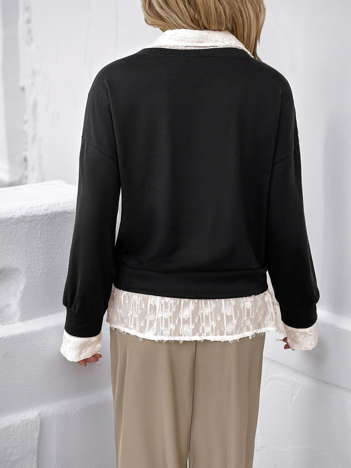 Black Contrast Collar Lace Detail Sweatshirt