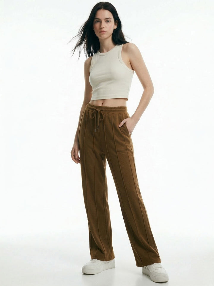 Brown Elasticated Regular Fit Drawstring Joggers