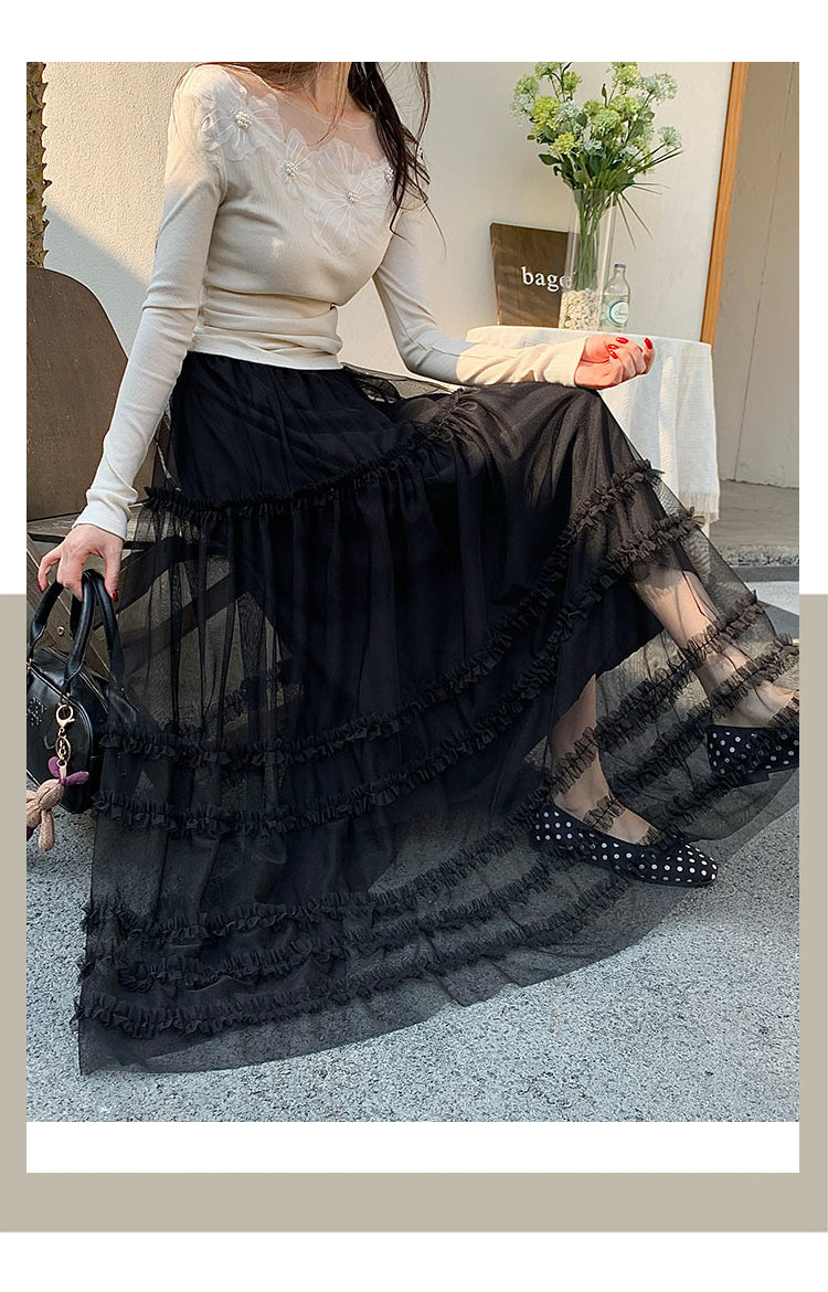 Black Textured Tiered Skirt