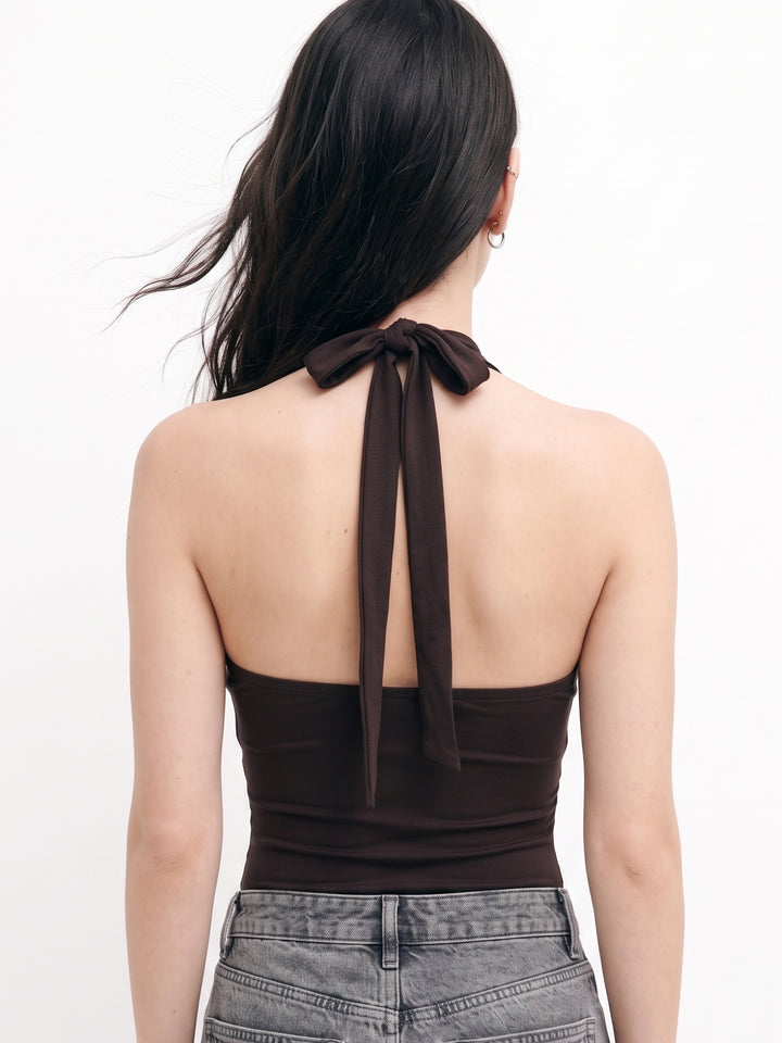 Black Halter Neck Tie-Up Bodysuits