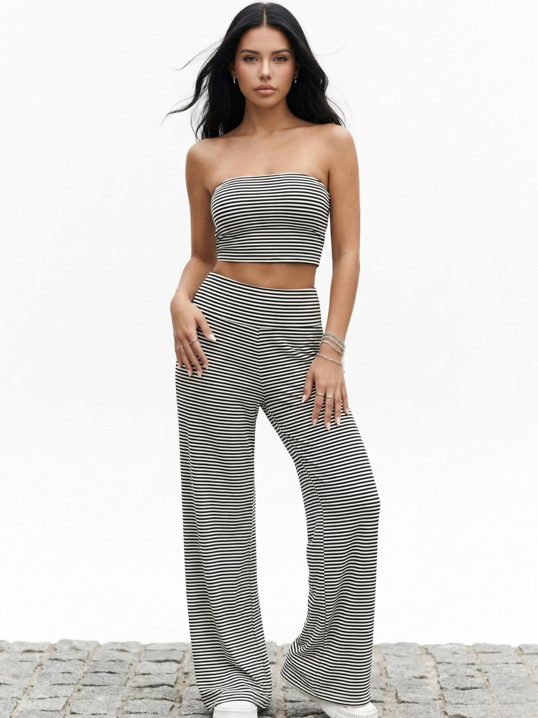 Grey Off Shoulder Tube Top And Pant Set