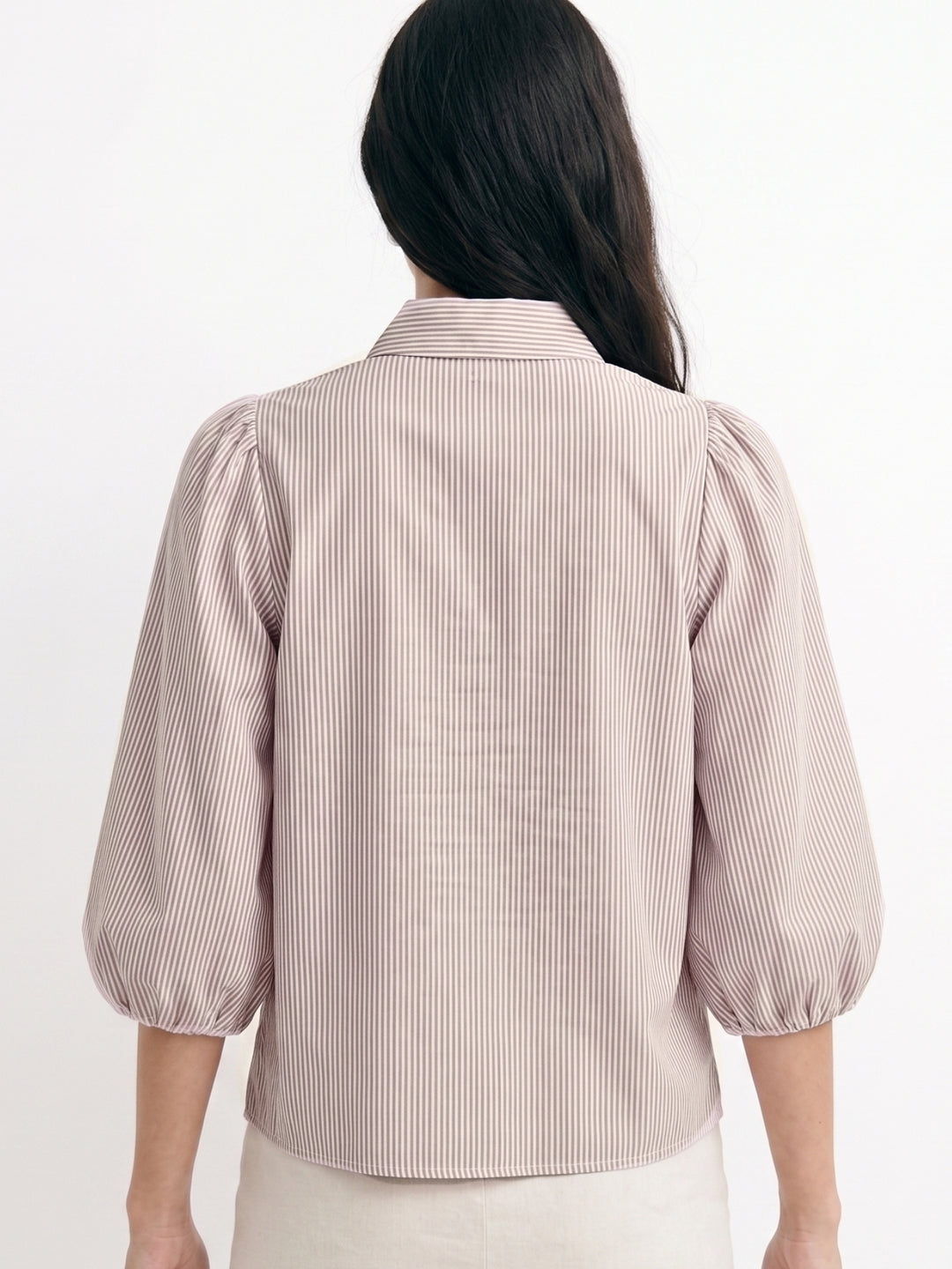Nude Puff Sleeve Neck Tie-Up Top