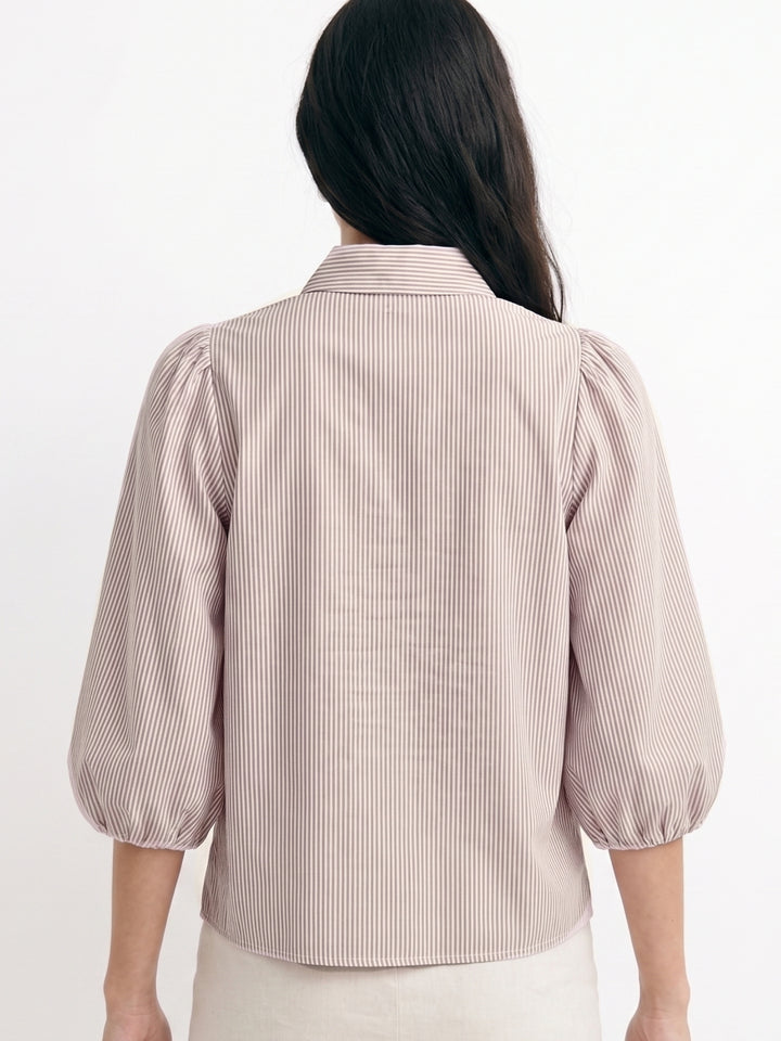Nude Puff Sleeve Neck Tie-Up Top
