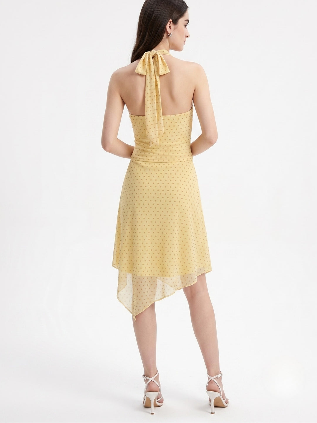 Yellow Cowl Neck Top And Asymmetrical Skirt Set