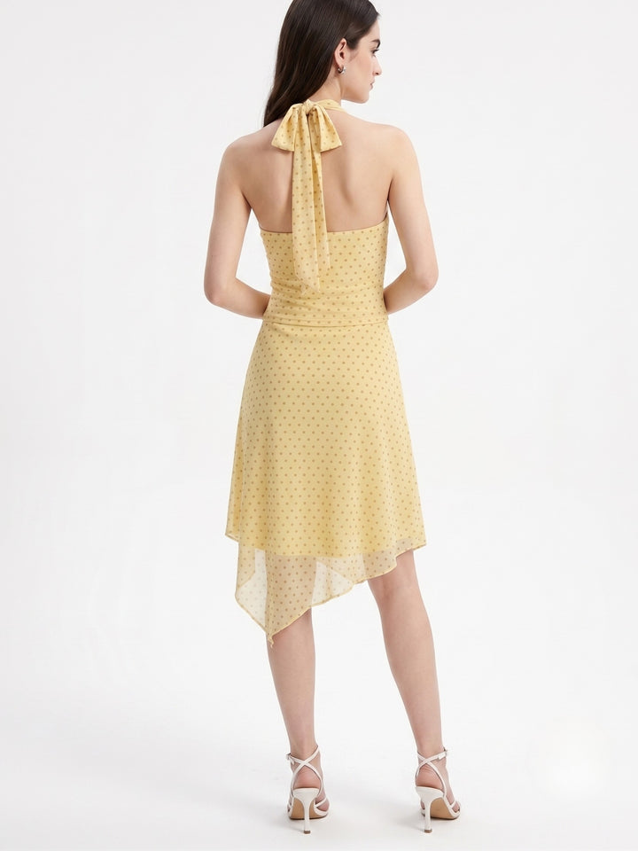 Yellow Cowl Neck Top And Asymmetrical Skirt Set