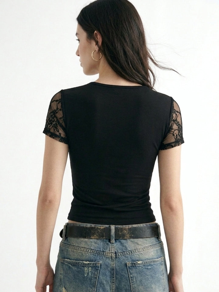 Black Lace Detail Fitted Top