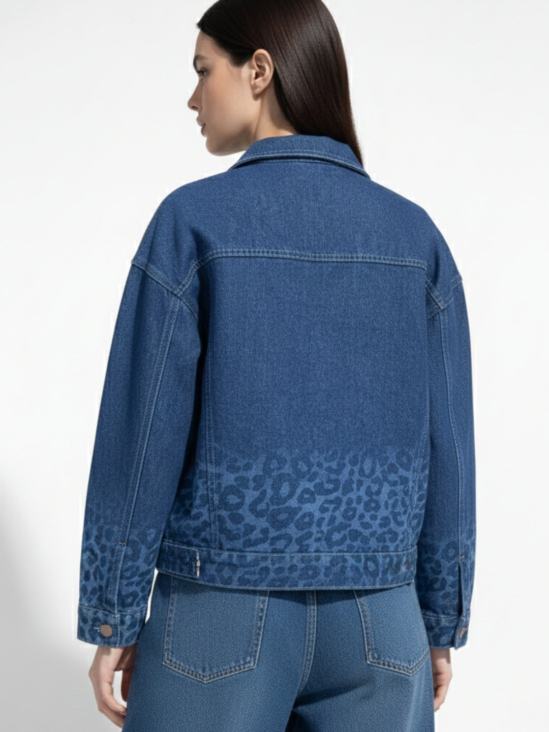 Navy Blue Printed Monochrome Denim Jacket