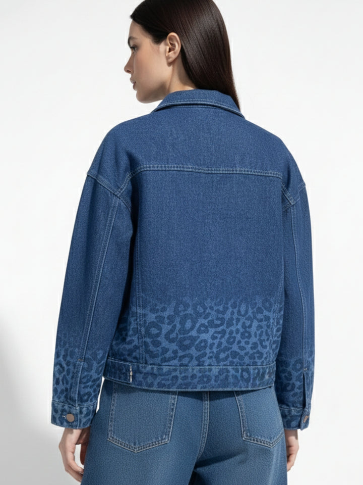 Navy Blue Printed Monochrome Denim Jacket