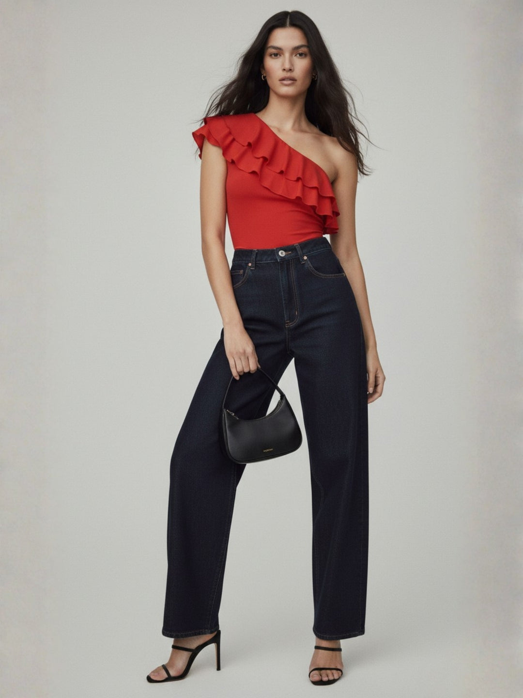 Red One Shoulder Ruffled Top