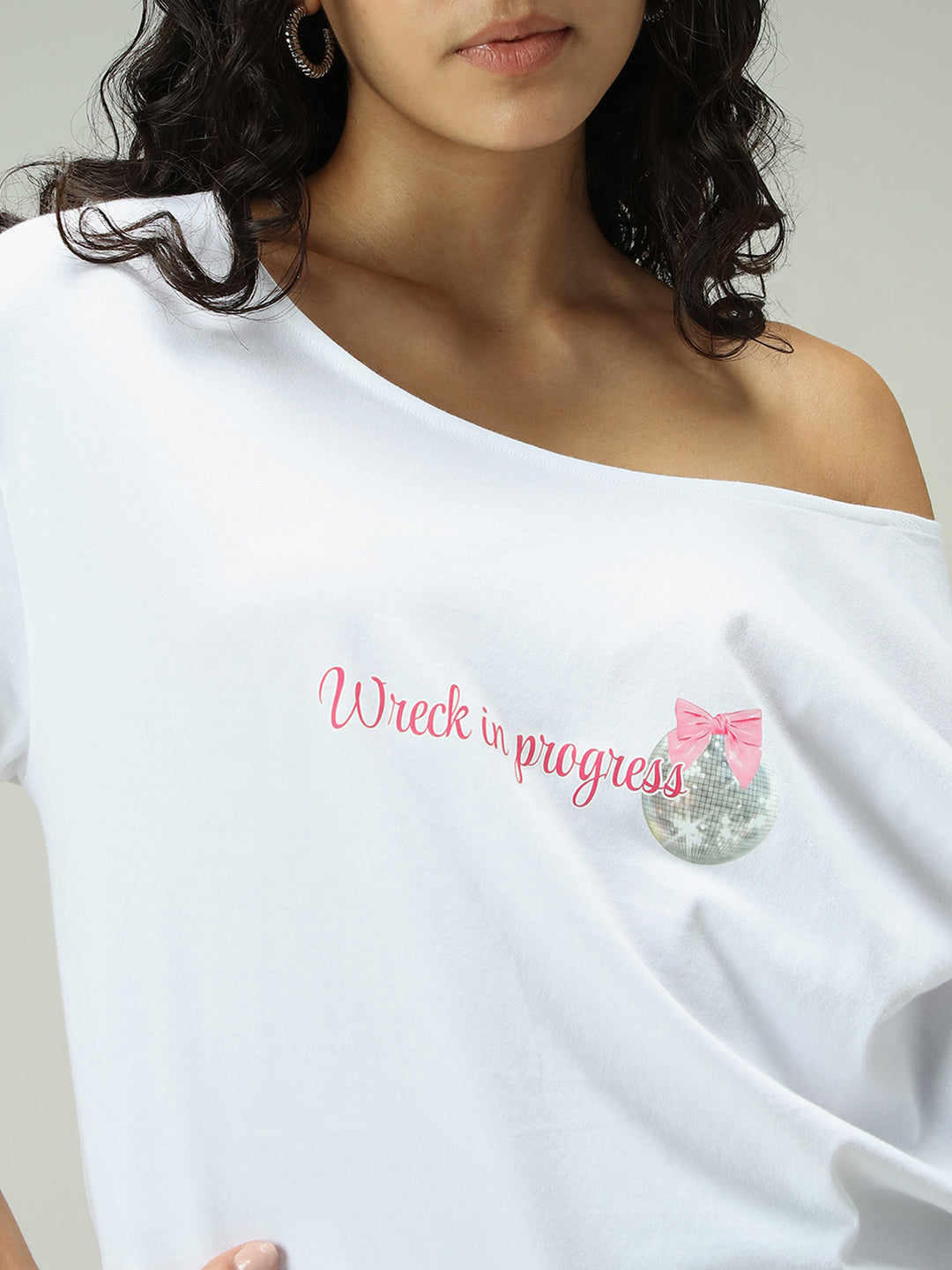 White One Shoulder Graphic T-Shirt