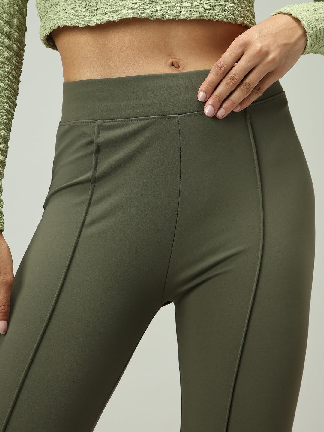 Olive Fitted Flared Leggings