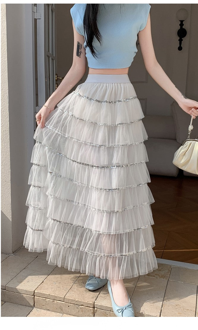 White Solid Tiered Skirt With Tonal Borders