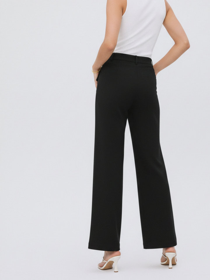Black Front Pockets Straight Leg Trouser