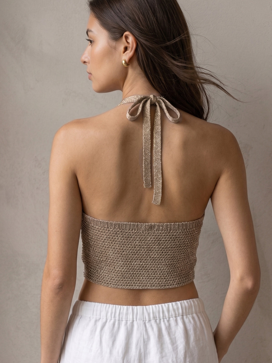 Brown Halter Neck Fitted Top
