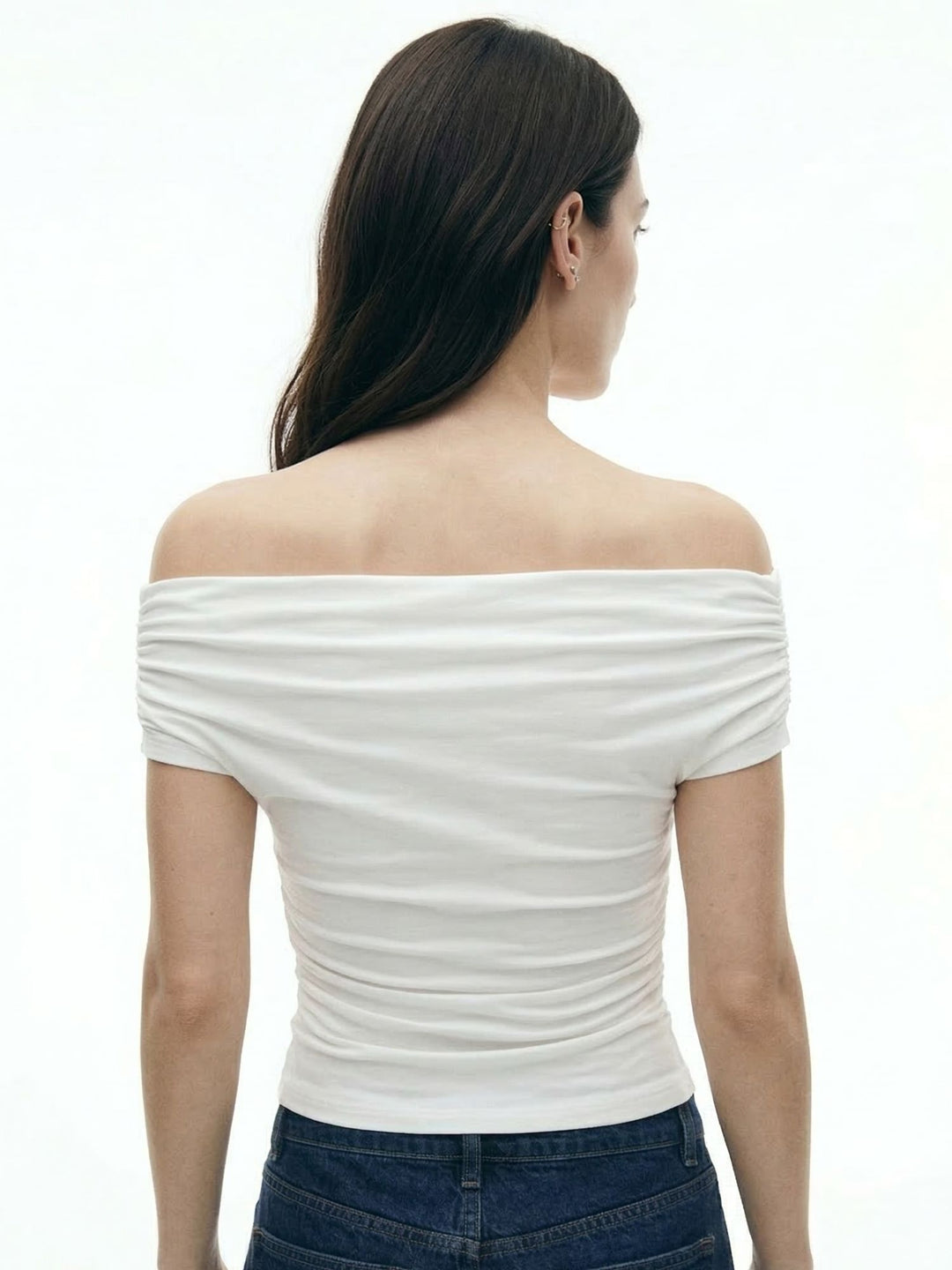 Off White Off-Shoulder Neck Wrap Effect Top