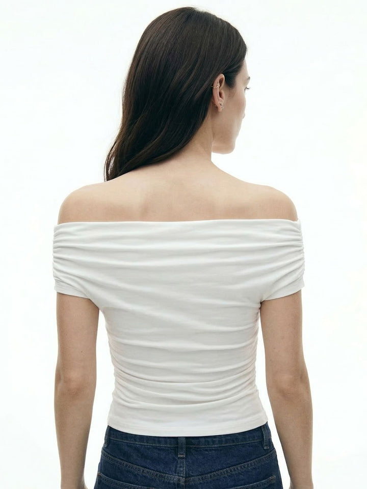 Off White Off-Shoulder Neck Wrap Effect Top