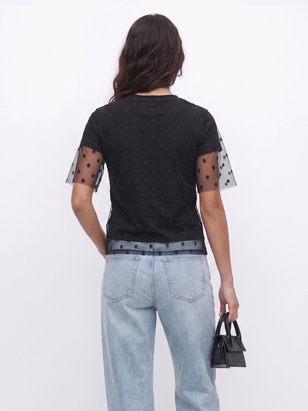 Black Twofer Styled Polka Dotted Tulle With Solid Top
