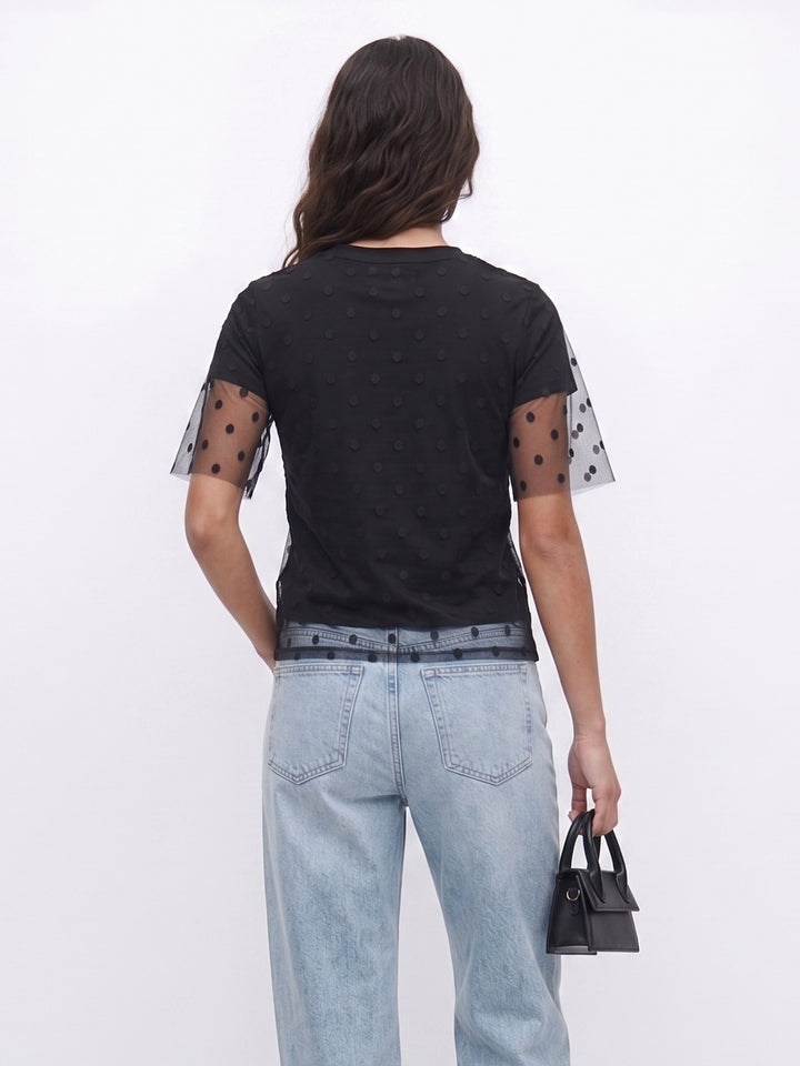 Black Twofer Styled Polka Dotted Tulle With Solid Top