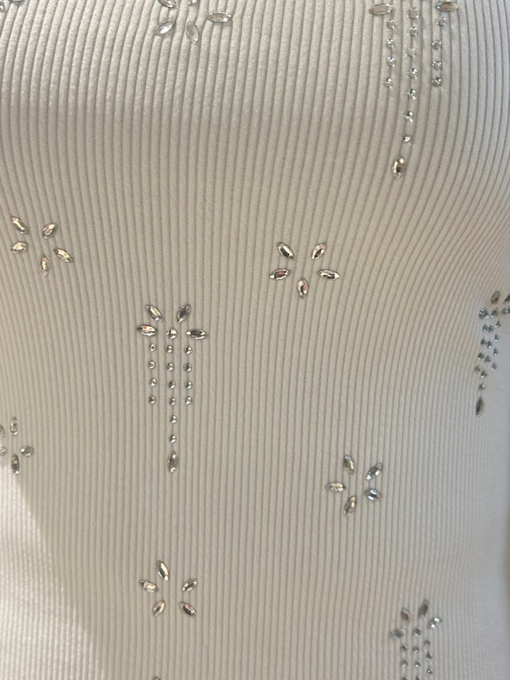 White Shoulder Strap Embellished Top