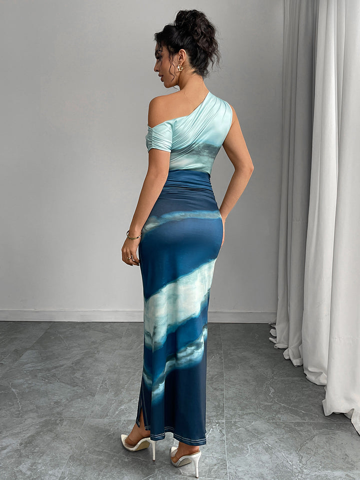 Green One Shoulder Slit Maxi Dress