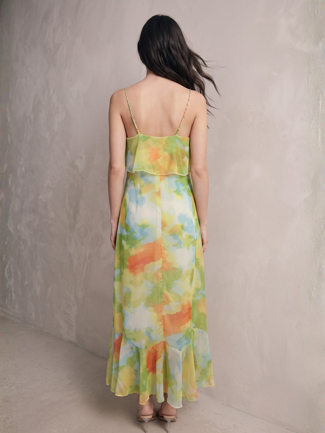 Multi Ruffle Detail Spaghetti Strap Dress