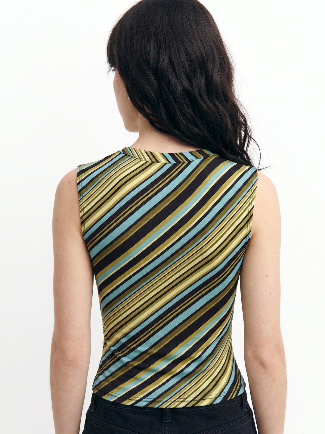 Multi Striped V Neck Sleeveless Top
