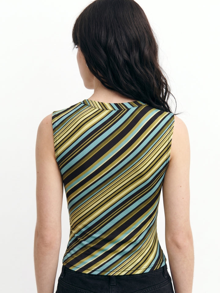 Multi Striped V Neck Sleeveless Top