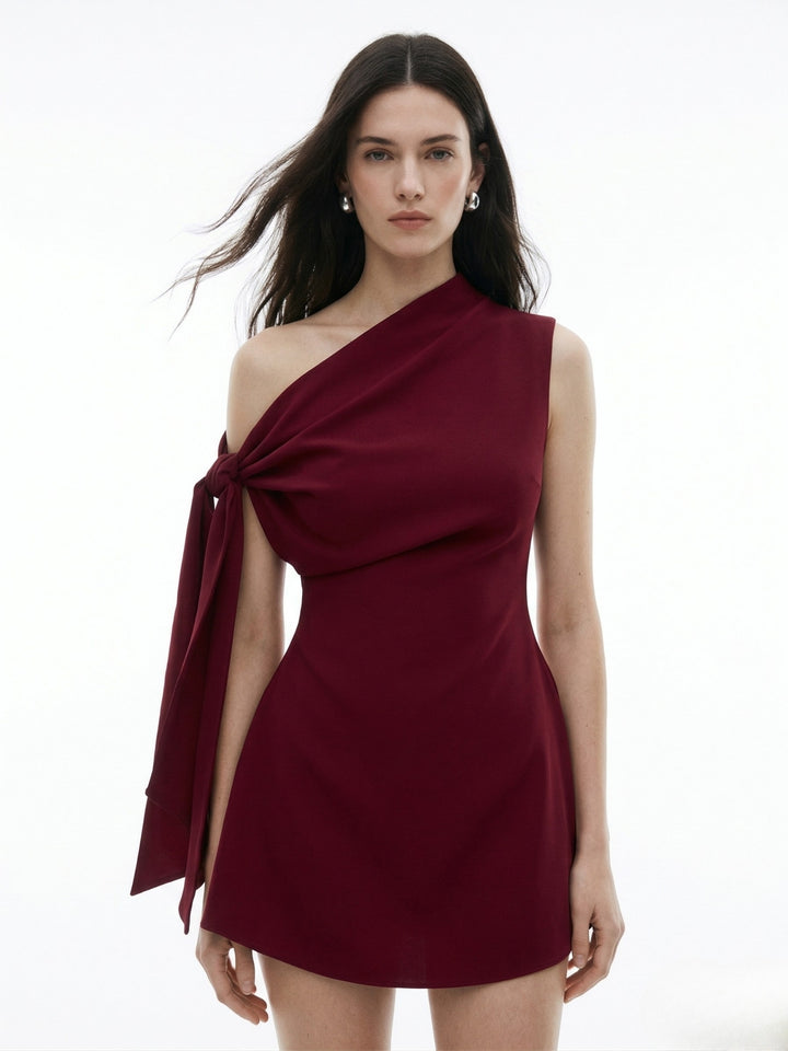 Red Off-Shoulder Cinched Waist Dress
