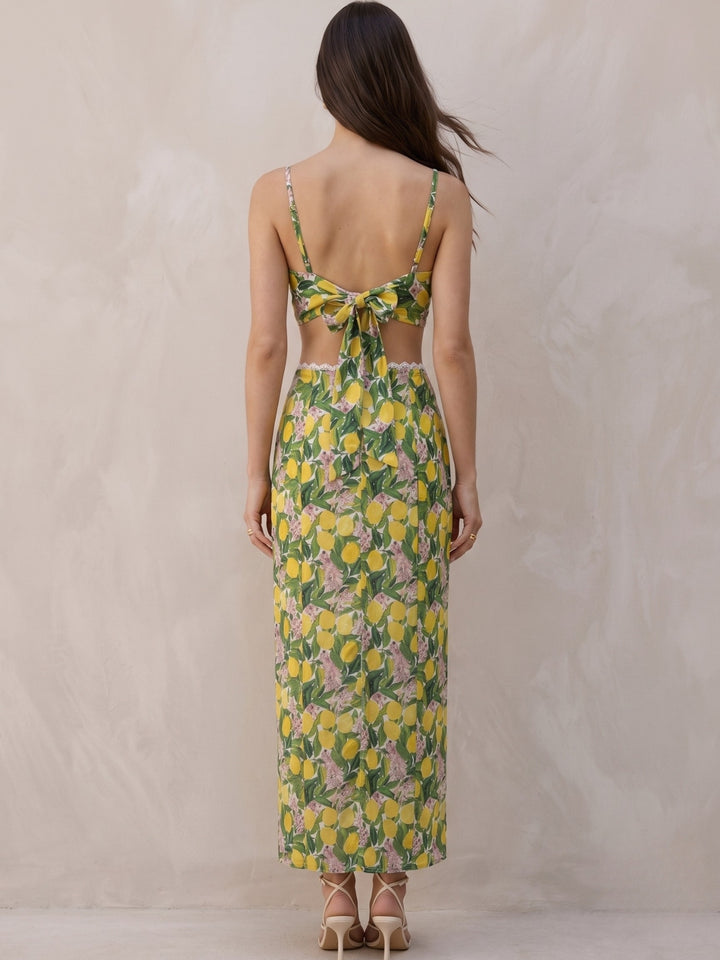 Green Floral Printed Top And Skirt Set
