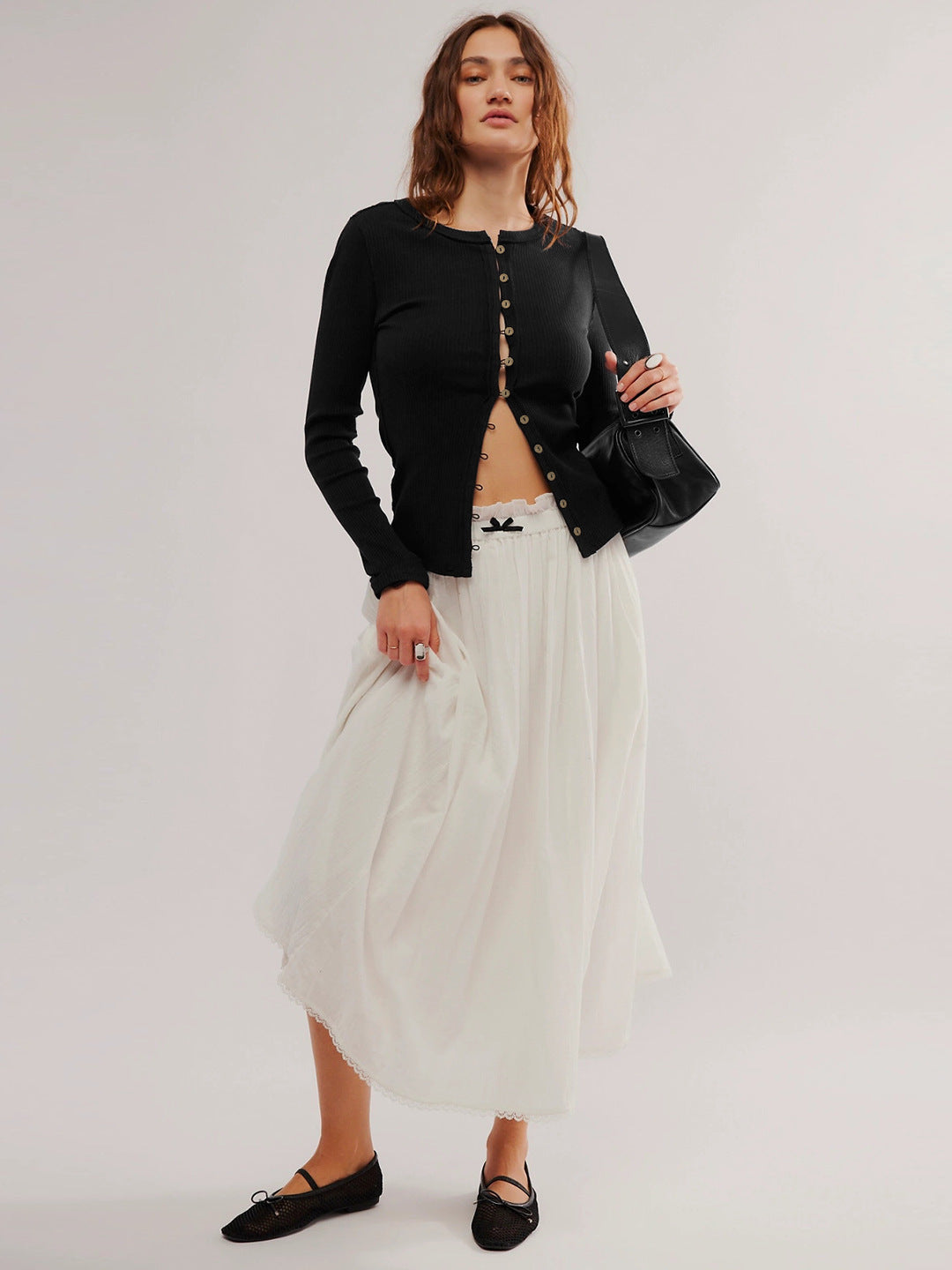 Black Full Sleeve Front Buttoned Top