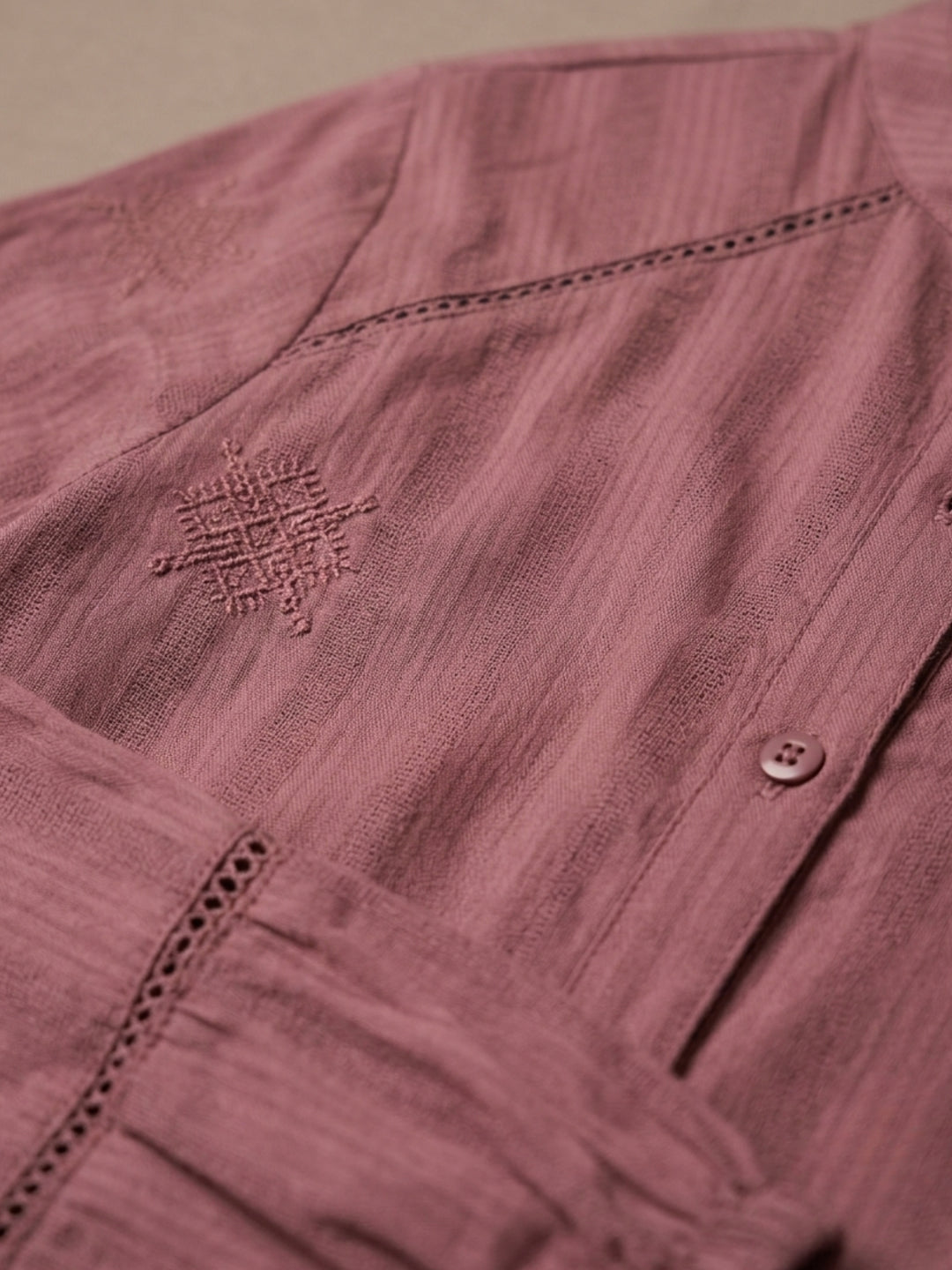 Purple Relaxed Fit Long Sleeves Embroidered Shirt
