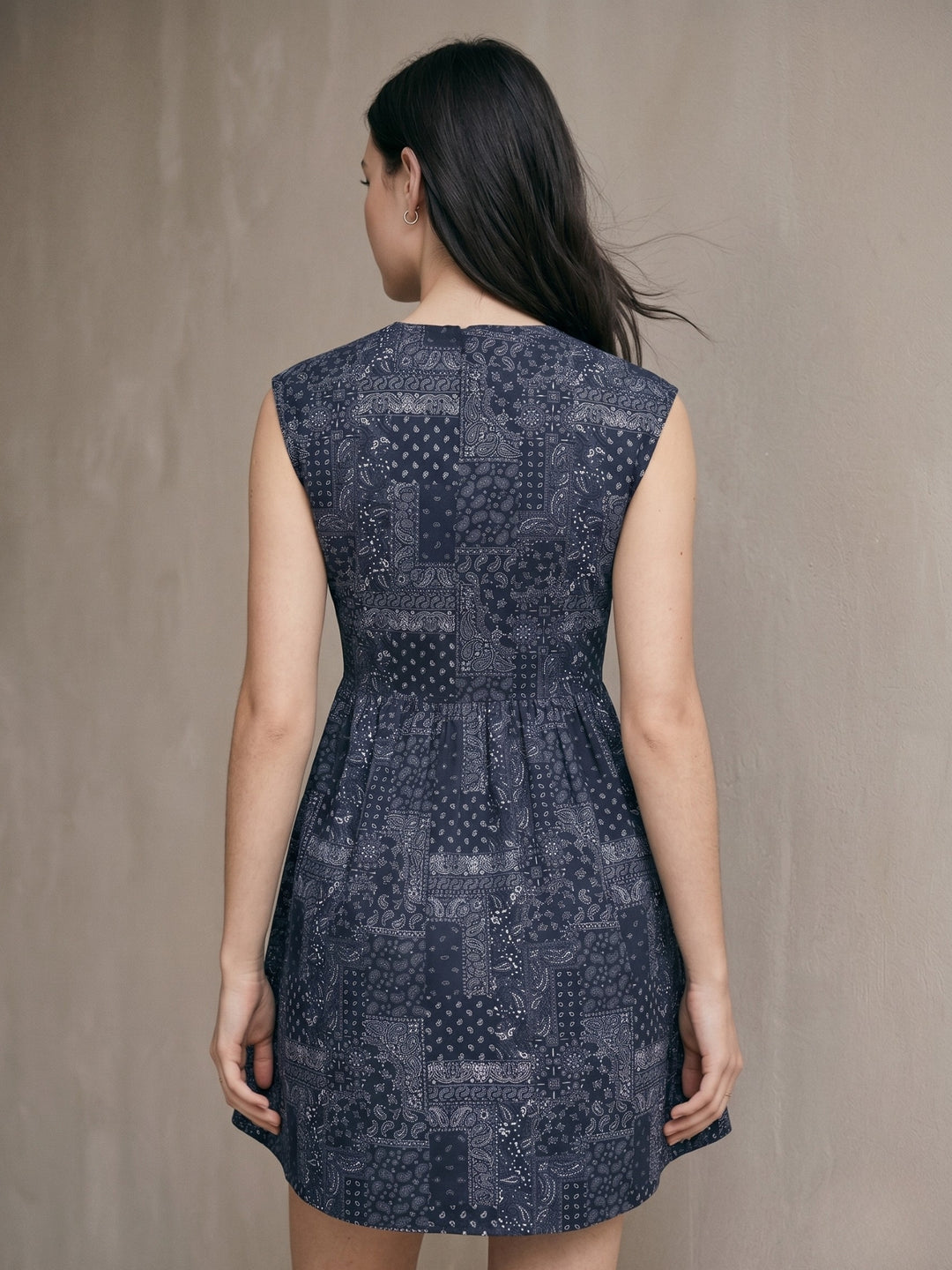 Blue Bandana Print Mini Dress With Front Zipper