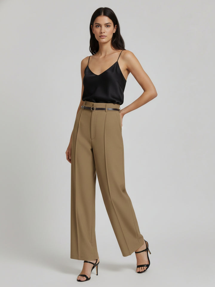 Beige High Waist Front Pleated Pant