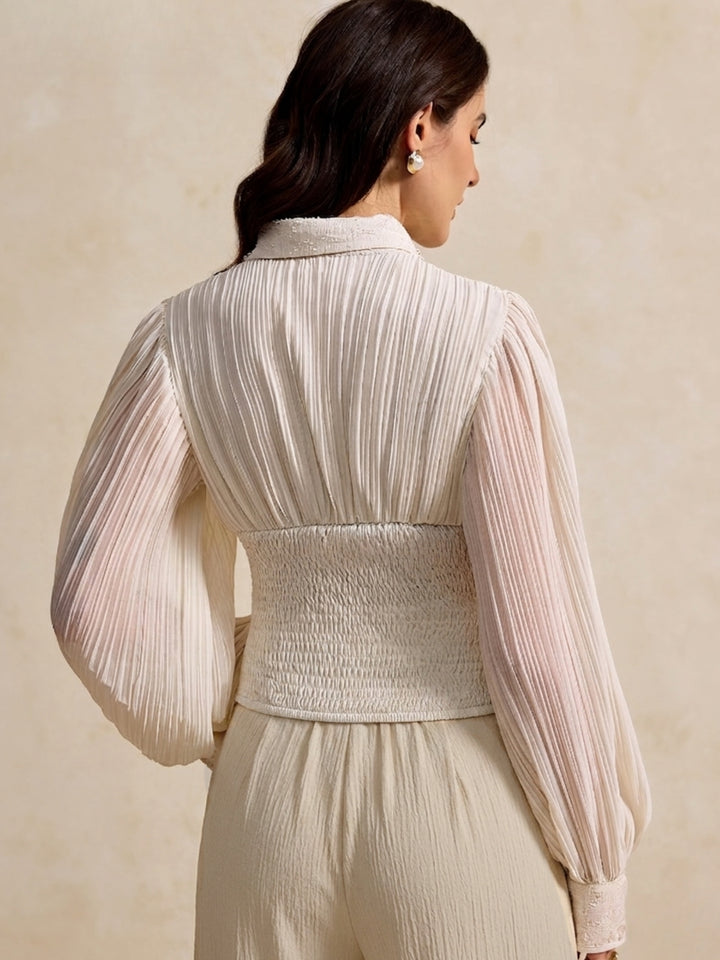 Off White Balloon Sleeve Corset Fitted Top